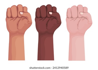  set of human hands fist for Sign language of strength or threat. vector illustration. Eps 10.