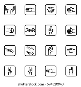 Set of human hands outline vector icon.