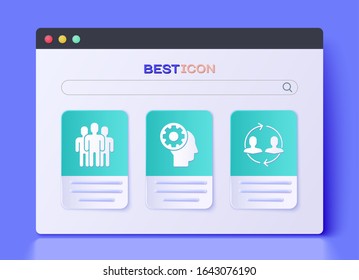 Set Human head with gear inside, Users group and Human resources icon. Vector