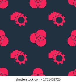 Set Human head with gear inside and RGB and CMYK color mixing on seamless pattern. Vector