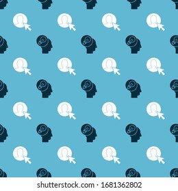 Set Human head with lamp bulb and User of man in business suit on seamless pattern. Vector