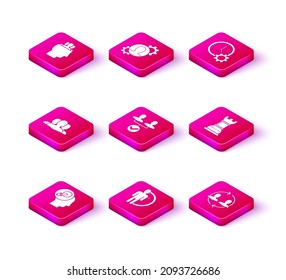 Set Human head with lamp bulb, Time Management, Users group, Project team base, resources, Business strategy,  and gear inside icon. Vector