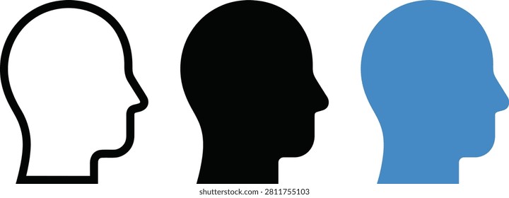 Set of human head profile silhouette icons with silhouette psychology identity abstract intellect character individual thinking