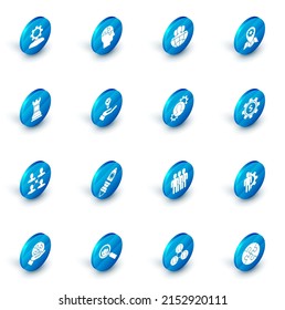 Set Human head puzzles strategy, Globe and people, Location job, Business, Project team base, Light bulb hand, Gear with dollar symbol and gear inside icon. Vector