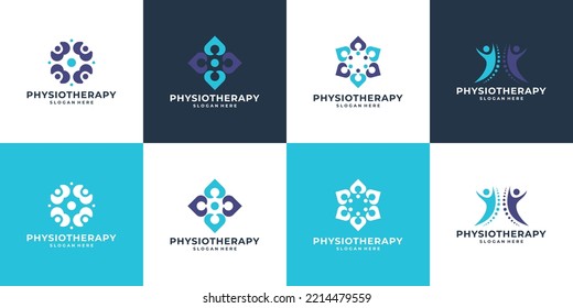 set of human health care logo, physiotherapy logo design collection.