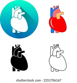 Set of Human Heart Blood Circulatory System Medical Human Organ Logo Icon Minimalistic Flat Long Shadow, Black-White Silhouette, Line Art Isolated on White Background