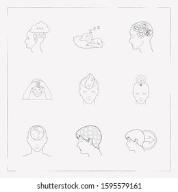 Set of human icons line style symbols with core values, strategy change, global thinking and other icons for your web mobile app logo design.