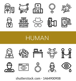 Set of human icons such as Professor, Businessman, Heart, Hospital, Hacker, Male, Worker, Laughing, Payment, Manager, Mammoth, Visual, Desk, Genderqueer, Hand puppet, Air hostess , human