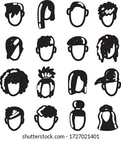 A Set of human icons suitable for any face expression and people content with doodle cartoon style