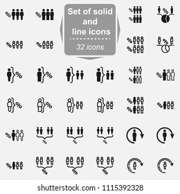 Set of human infographics solid and line vector icons.