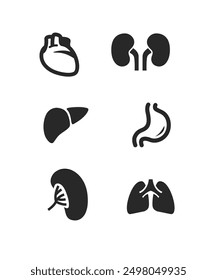 Set of human internal organ vector icons. Liver, kidneys, stomach and lungs. stock illustration