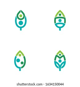 Set of Human Leaf Logo Design, Family Tree Logo Collection