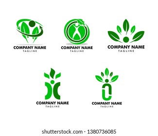 Set of Human Leaf Logo Template