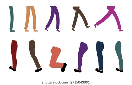Conjunto de piernas humanas en diferentes posturas para caminar y pararse: Ilustración vectorial.