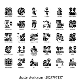 Set of Human life cycle thin line and pixel perfect icons for any web and app project. 