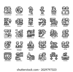 Set of Human life cycle thin line and pixel perfect icons for any web and app project. 