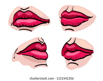Set of human lips. Mouth in different shapes. Vector illustration. Isolated on white.