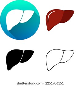 Conjunto de imágenes digestivas del hígado humano, sistema hepático, logotipo médico de órganos humanos icono Sombra diagonal plana minimalista, silueta, línea de arte aislada en fondo blanco