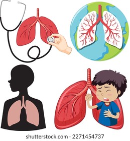 Set of Human Lung Icons for Medical and Health Designs illustration