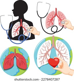 Set of Human Lung Icons for Medical and Health Designs illustration