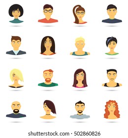 Set of human male and female avatars color flat icons