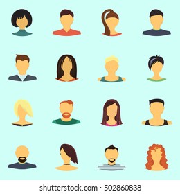 Set of human male and female avatars color flat icons