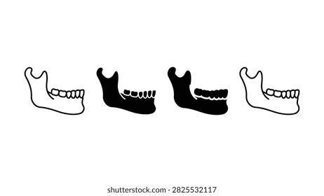 Set of human mandible bone icons representing anatomy and dental health