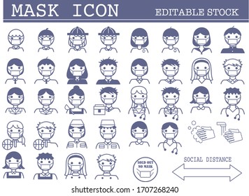 Set of human with mask vector icon