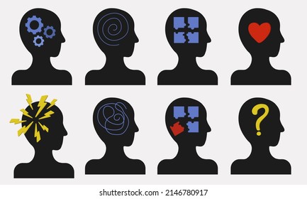 Set of human mental problems. Isolated vector image. Psychological problems of people. Mental health of people.