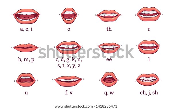 Set Human Mouths Lips Teeth Smiles Stock Vector Royalty Free