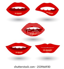 Set of the human mouths on the white background.