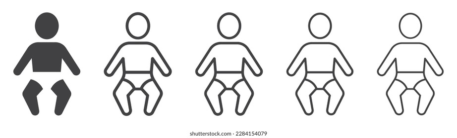 Set of human newborn baby icons. Baby with diaper, vector human baby.