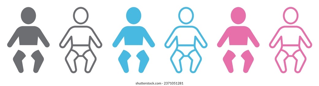 Set of human newborn baby icons. Baby with diaper, vector human baby.