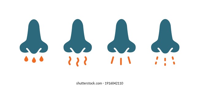 Set of human nose with scent colored icon. Healthy olfactor organ, nose and scentodor, fragrance, aroma, flavor symbol