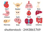 Set of human organ in cartoon style vector element Human internal organs hand drawn of heart, kidneys, lungs, bladder, liver, brain, tooth Comic Anatomical elements illustration for education, sticker