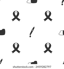 Set Human organ liver, Pipette and Awareness ribbon on seamless pattern. Vector