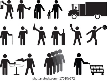 Set of human pictograms activities illustrated on white background