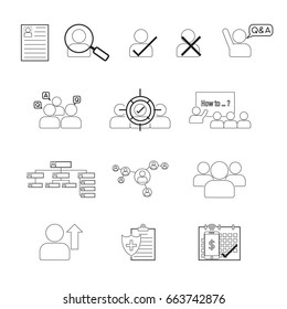 Set Of  Human Resource Concept Line Icons, For Example, Resume, Recruitment, Training, Payroll And More. Stroke Is Easy To Edit.
