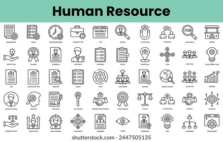 Set of human resource icons. Linear style icon bundle. Vector Illustration