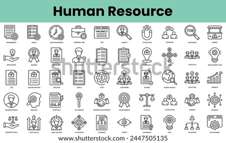 Set of human resource icons. Linear style icon bundle. Vector Illustration