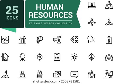 Conjunto de iconos de recursos humanos y gestión. Pixel perfecto, Web minimalista e icono de interfaz de usuario. Colecciones de iconos de esquema. Ilustración vectorial editable.