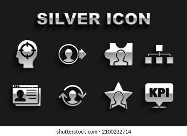 Set Human resources, Hierarchy organogram chart, Key performance indicator, Head hunting, Resume,  and Create account screen icon. Vector