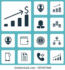 Set Of Human Resources Icons On Money, Pin Employee And Employee Location Topics. Editable Vector Illustration. Includes Chat, Increase, Mobile And More Vector Icons.