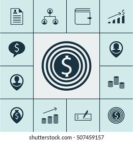 Set Of Human Resources Icons On Wallet, Tree Structure And Successful Investment Topics. Isolated big investment icon. Editable Vector Illustration. Includes Coins, Career, User And More Vector Icons.