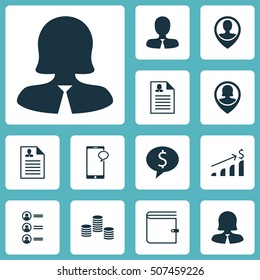 Set Of Human Resources Icons On Wallet, Manager And Job Applicants Topics. Editable Vector Illustration. Includes Coins, User, Phone And More Vector Icons.