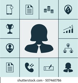 Set Of Human Resources Icons On Money, Tree Structure And Bank Payment Topics. Editable Vector Illustration. Includes Trophy, Career, Call And More Vector Icons.