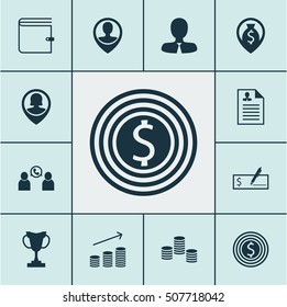 Set Of Human Resources Icons On Pin Employee, Wallet And Phone Conference Topics. Editable Vector Illustration. Includes Resume, Wallet, Coins And More 