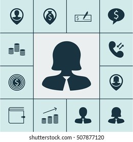 Set Of Human Resources Icons On Employee Location, Bank Payment And Manager Topics. Editable Vector Illustration. Includes Check, Wallet, Dollar And More Vector Icons.