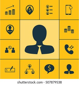 Set Of Human Resources Icons On Messaging, Phone Conference And Money Navigation Topics. Editable Vector Illustration. Includes Map, User, Male And More Vector Icons.
