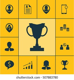 Set Of Human Resources Icons On Pin Employee, Business Deal And Business Woman Topics. Editable Vector Illustration. Includes Dollar, Phone, Resume And More Vector Icons.
